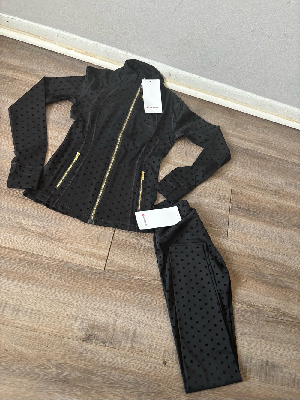 lululemon athletica Black Polka Dot Track Jacket & Pants Set